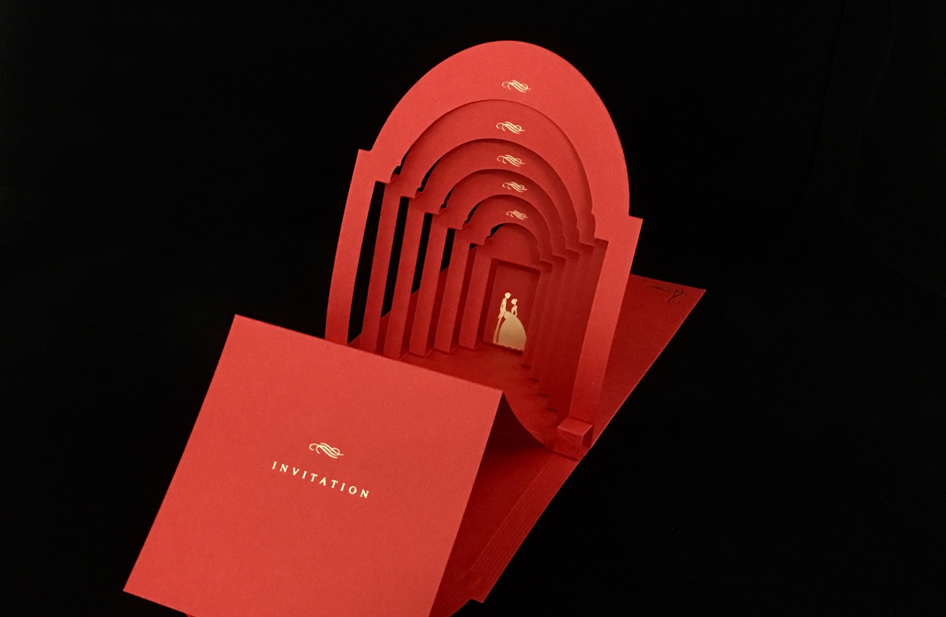 Award-winning laser cut red wedding invitation